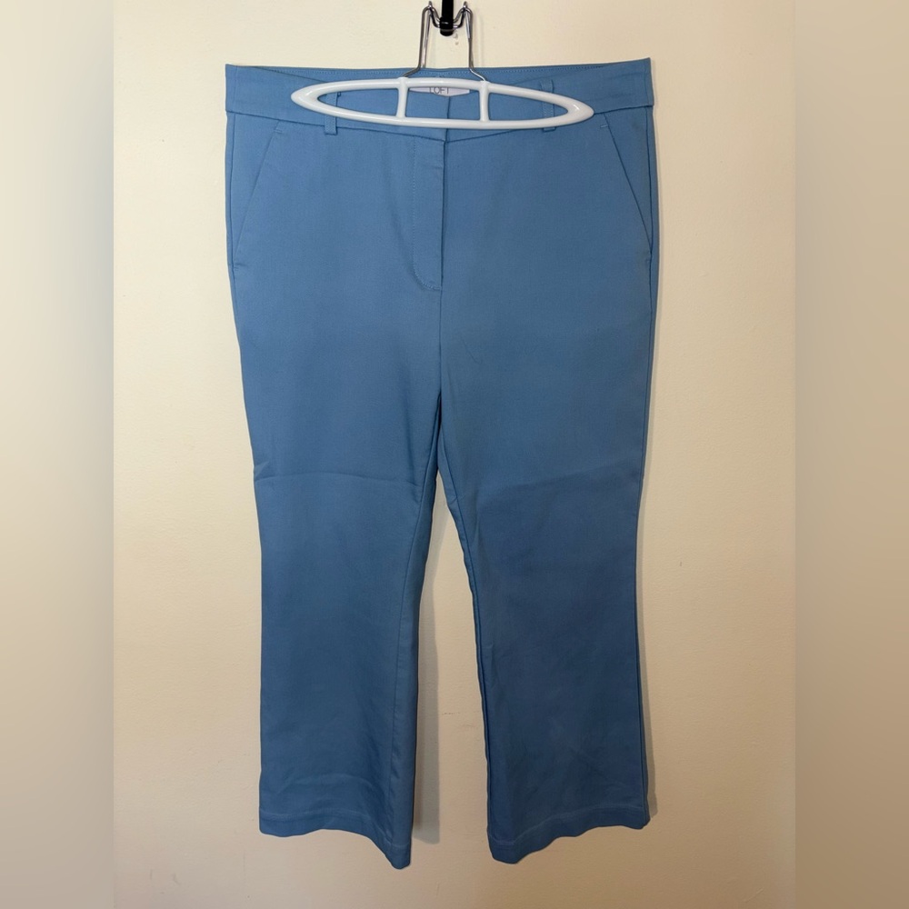 Loft The Sutton Kick Crop Pants Light Blue W/ Belt Size Womens 10